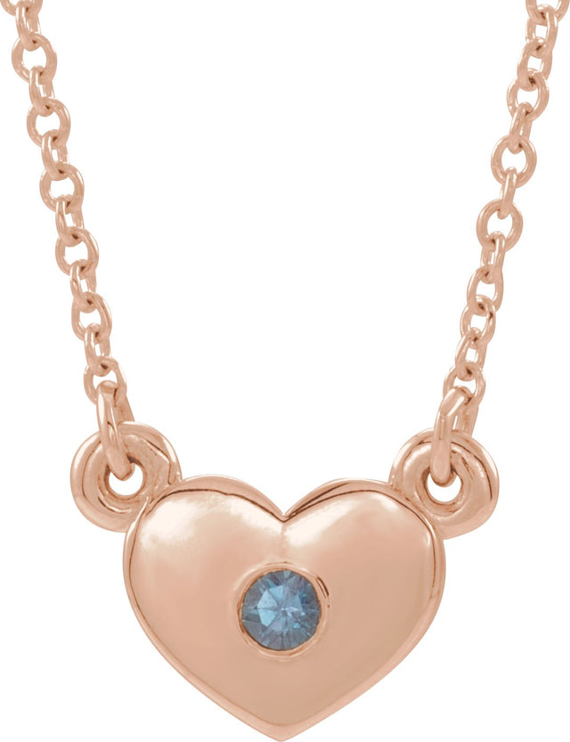 14K Gold Round Lab-Grown Alexandrite Heart Necklace - Rose Gold