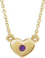 14K Gold Round Natural Amethyst Heart Necklace - Yellow Gold