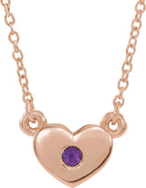 14K Gold Round Natural Amethyst Heart Necklace - Rose Gold