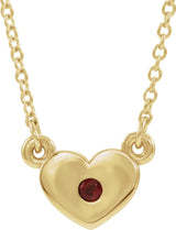 14K Gold Round Natural Mozambique Garnet Heart Necklace - Yellow Gold