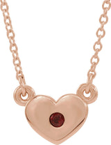 14K Gold Round Natural Mozambique Garnet Heart Necklace - Rose Gold