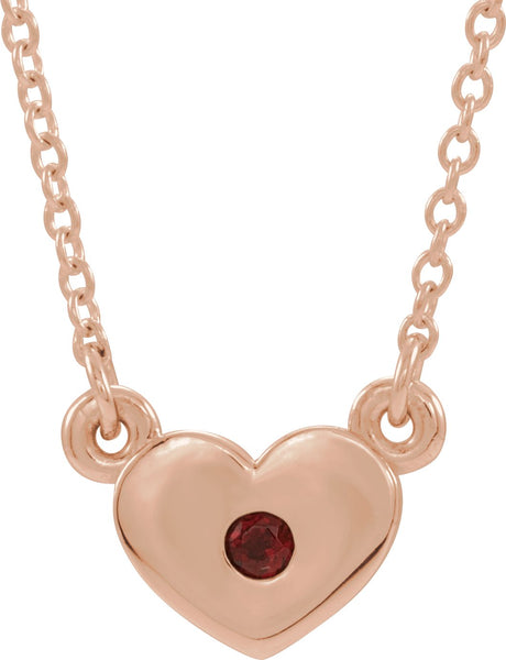 14K Gold Round Natural Mozambique Garnet Heart Necklace - Rose Gold