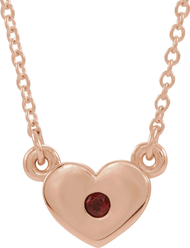 14K Gold Round Natural Mozambique Garnet Heart Necklace - Rose Gold