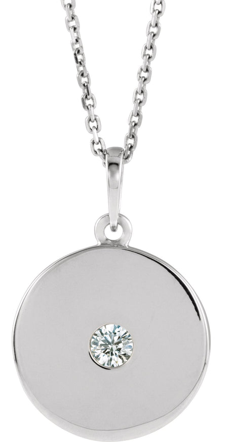 14K Gold Round Natural Diamond Disc Necklace or Pendant - White Gold
