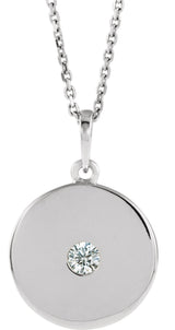 Platinum Round Natural Diamond Disc Necklace or Pendant