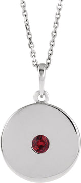 Platinum Round Natural Ruby Disc Necklace or Pendant
