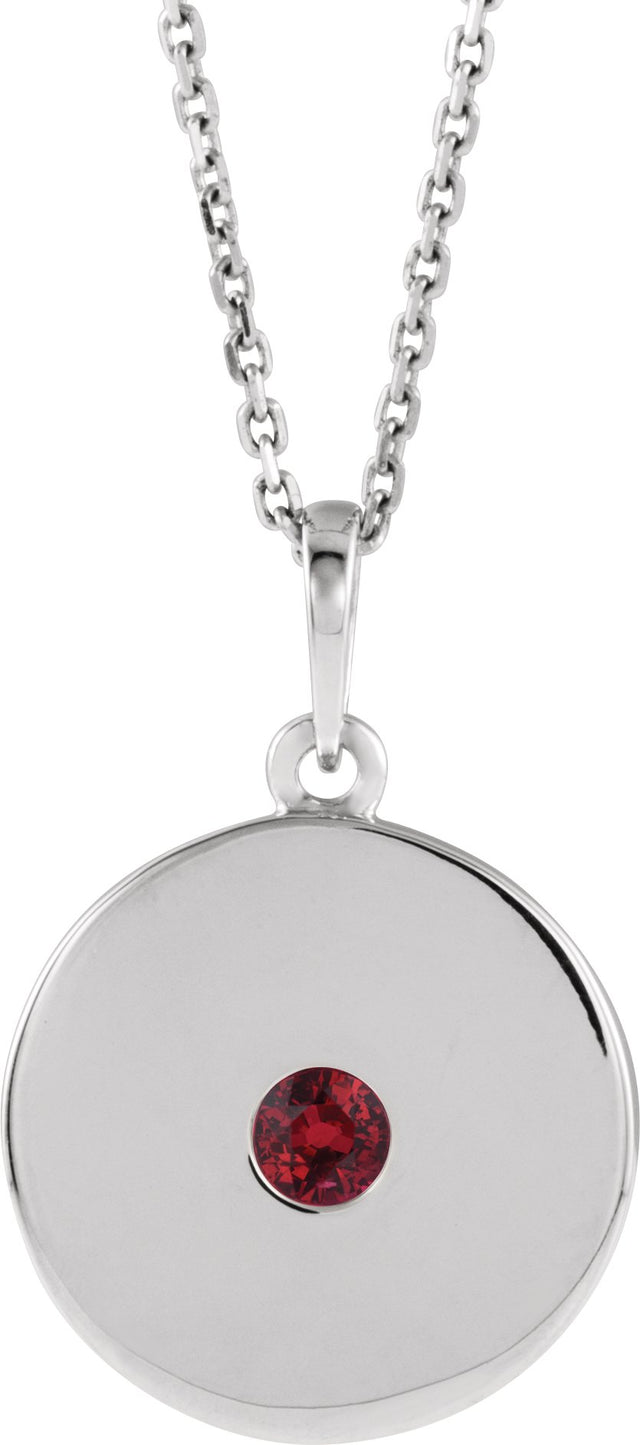 Platinum Round Natural Ruby Disc Necklace or Pendant