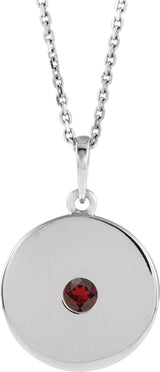 14K Gold Round Natural Mozambique Garnet Disc Necklace or Pendant - White Gold