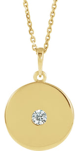 14K Gold Round Natural Diamond Disc Necklace or Pendant - Yellow Gold