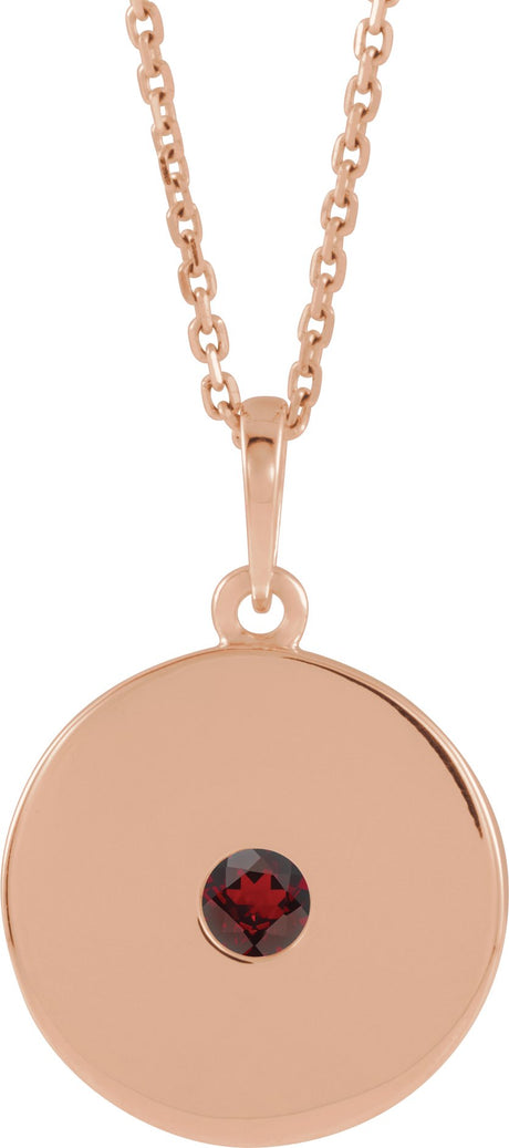 14K Gold Round Natural Mozambique Garnet Disc Necklace or Pendant - Rose Gold