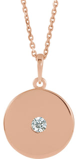14K Gold Round Natural Diamond Disc Necklace or Pendant - Rose Gold