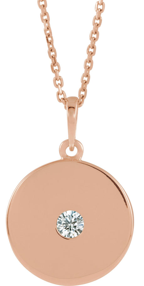 14K Gold Round Natural Diamond Disc Necklace or Pendant - Rose Gold