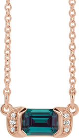 14K Gold Emerald Lab-Grown Alexandrite Accented Bar Necklace - Rose Gold