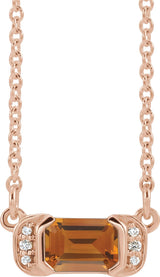 14K Gold Emerald Natural Citrine Accented Bar Necklace - Rose Gold