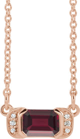 14K Gold Emerald Natural Mozambique Garnet Accented Bar Necklace - Rose Gold
