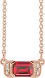 14K Gold Emerald Natural Ruby Accented Bar Necklace - Rose Gold