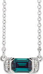 Platinum Emerald Lab-Grown Alexandrite Accented Bar Necklace