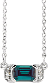14K Gold Emerald Lab-Grown Alexandrite Accented Bar Necklace - White Gold