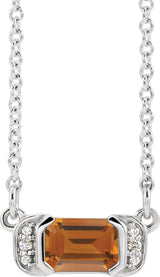 Platinum Emerald Natural Citrine Accented Bar Necklace