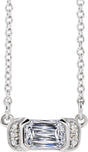 14K Gold Emerald Natural Diamond Accented Bar Necklace - White Gold