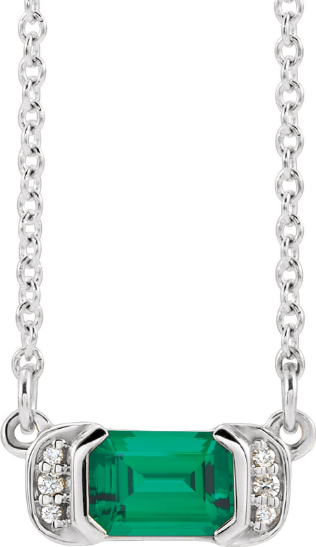 14K Gold Emerald Natural Emerald Accented Bar Necklace - White Gold