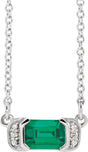14K Gold Emerald Natural Emerald Accented Bar Necklace - White Gold
