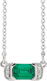 Platinum Emerald Natural Emerald Accented Bar Necklace