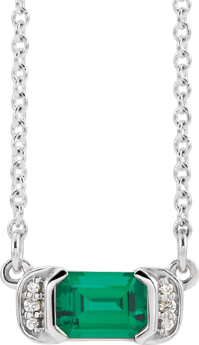 Platinum Emerald Natural Emerald Accented Bar Necklace