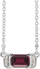 Platinum Emerald Natural Mozambique Garnet Accented Bar Necklace