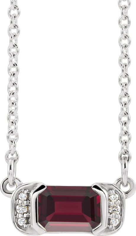 Platinum Emerald Natural Mozambique Garnet Accented Bar Necklace