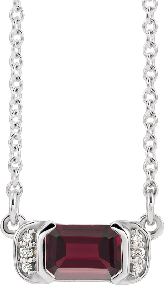 Platinum Emerald Natural Mozambique Garnet Accented Bar Necklace