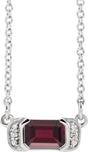 Platinum Emerald Natural Mozambique Garnet Accented Bar Necklace