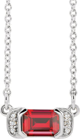 14K Gold Emerald Natural Ruby Accented Bar Necklace - White Gold