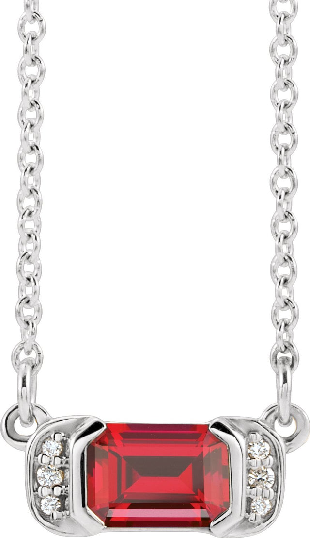 14K Gold Emerald Natural Ruby Accented Bar Necklace - White Gold