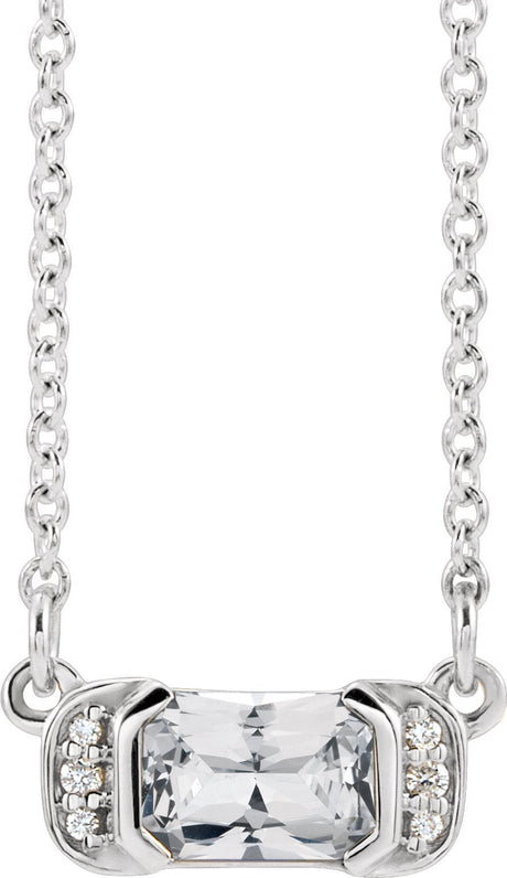 14K Gold Emerald Natural White Sapphire Accented Bar Necklace - White Gold