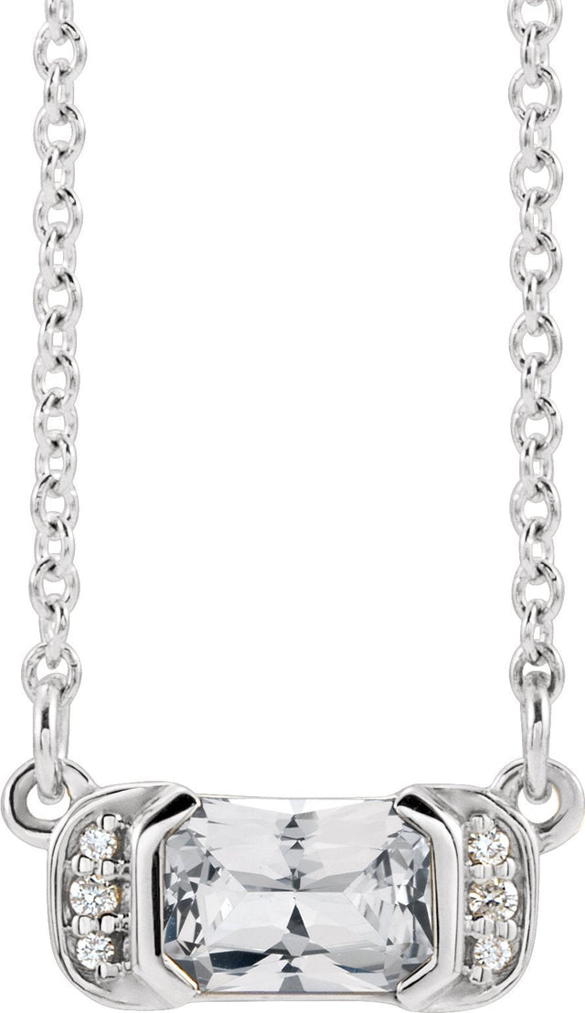14K Gold Emerald Natural White Sapphire Accented Bar Necklace - White Gold