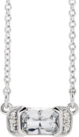 Platinum Emerald Natural White Sapphire Accented Bar Necklace