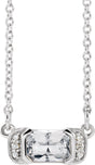 Platinum Emerald Natural White Sapphire Accented Bar Necklace