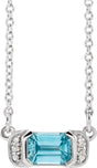 Platinum Emerald Natural Blue Zircon Accented Bar Necklace