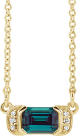 14K Gold Emerald Lab-Grown Alexandrite Accented Bar Necklace - Yellow Gold