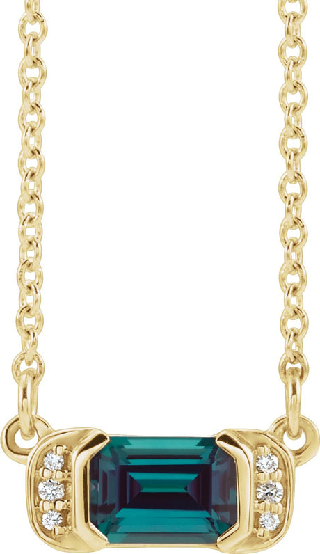 14K Gold Emerald Lab-Grown Alexandrite Accented Bar Necklace - Yellow Gold
