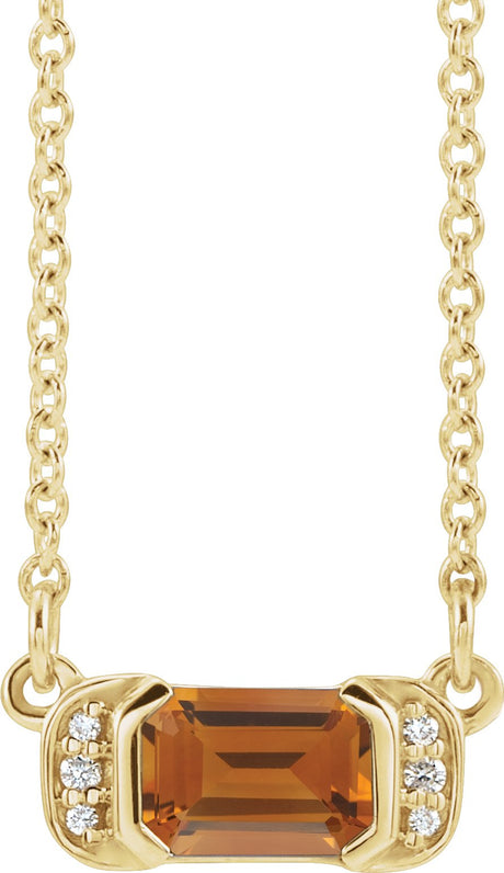 14K Gold Emerald Natural Citrine Accented Bar Necklace - Yellow Gold