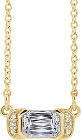 14K Gold Emerald Natural Diamond Accented Bar Necklace - Yellow Gold