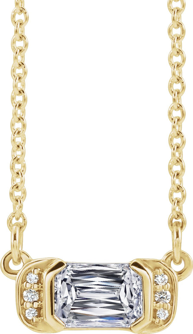 14K Gold Emerald Natural Diamond Accented Bar Necklace - Yellow Gold