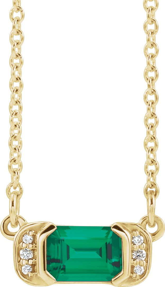 14K Gold Emerald Natural Emerald Accented Bar Necklace - Yellow Gold