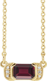 14K Gold Emerald Natural Mozambique Garnet Accented Bar Necklace - Yellow Gold