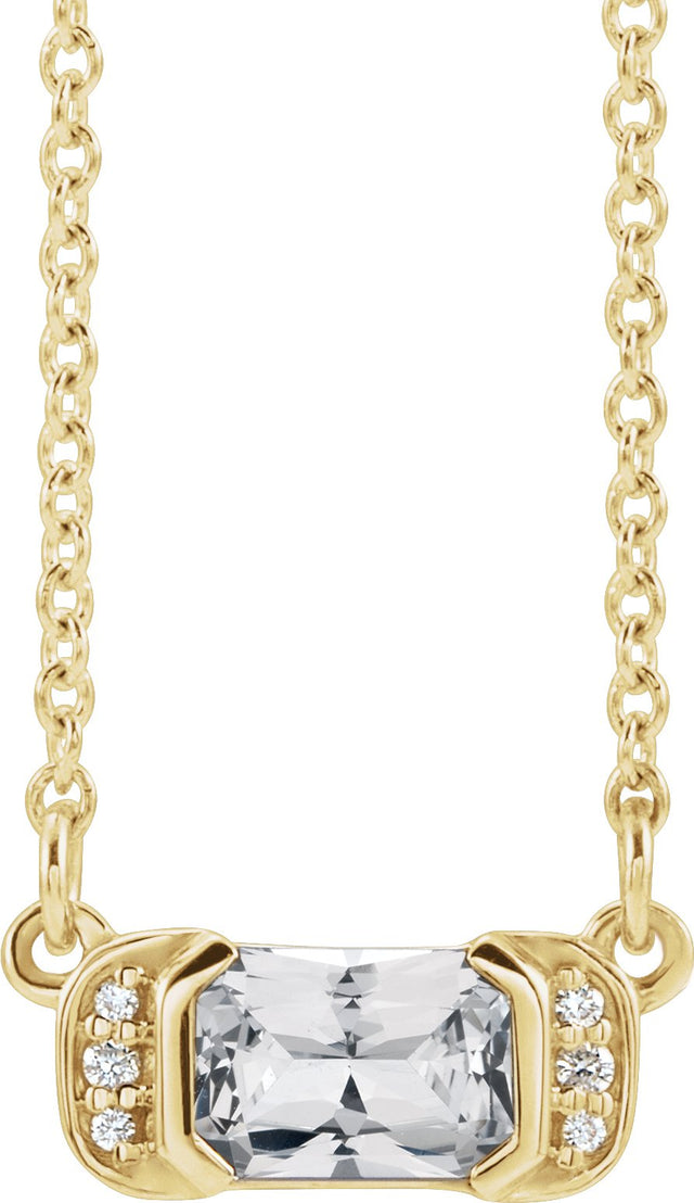 14K Gold Emerald Natural White Sapphire Accented Bar Necklace - Yellow Gold