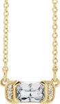 14K Gold Emerald Natural White Sapphire Accented Bar Necklace - Yellow Gold