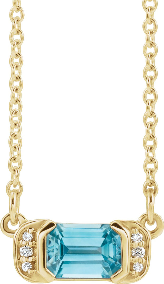 14K Gold Emerald Natural Blue Zircon Accented Bar Necklace - Yellow Gold