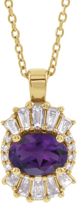 14K Gold Oval Natural Amethyst Halo-Style Necklace or Pendant - Yellow Gold - view 2